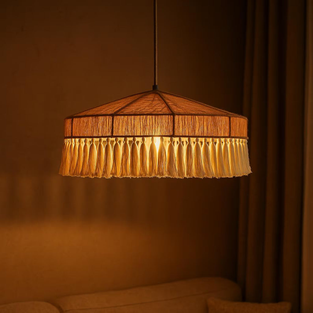 Handcrafted Cream Fringe Chandelier – Minimalist Wabi-Sabi Inspired Pendant Light for Bedroom, Dining Room – Elegant Japandi Ceiling