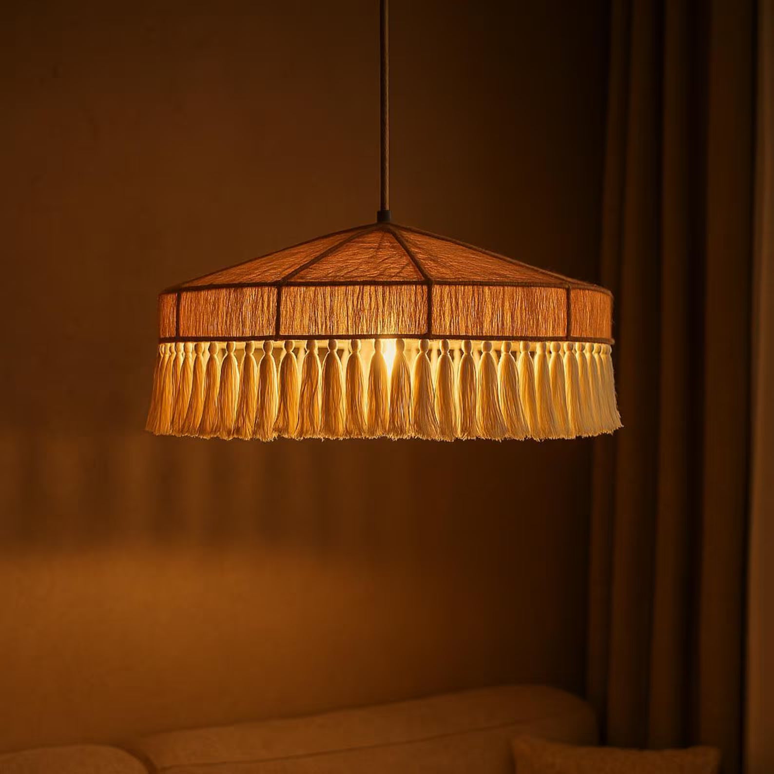 Handcrafted Cream Fringe Chandelier – Minimalist Wabi-Sabi Inspired Pendant Light for Bedroom, Dining Room – Elegant Japandi Ceiling