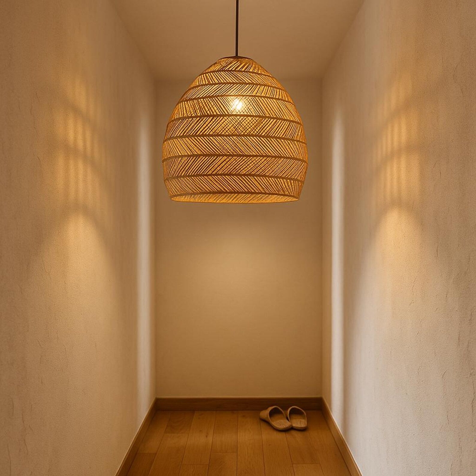 Handwoven Rattan Pendant Light – Boho Style Ceiling Lamp for Bedroom, Dining Room or Cozy Study – Natural Wooden Hanging Light Fixture