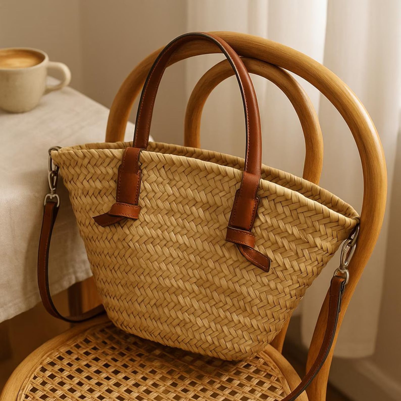Handmade Boho Straw Tote Bag  – Chic Designer-Inspired Woven Rattan Shoulder Bag