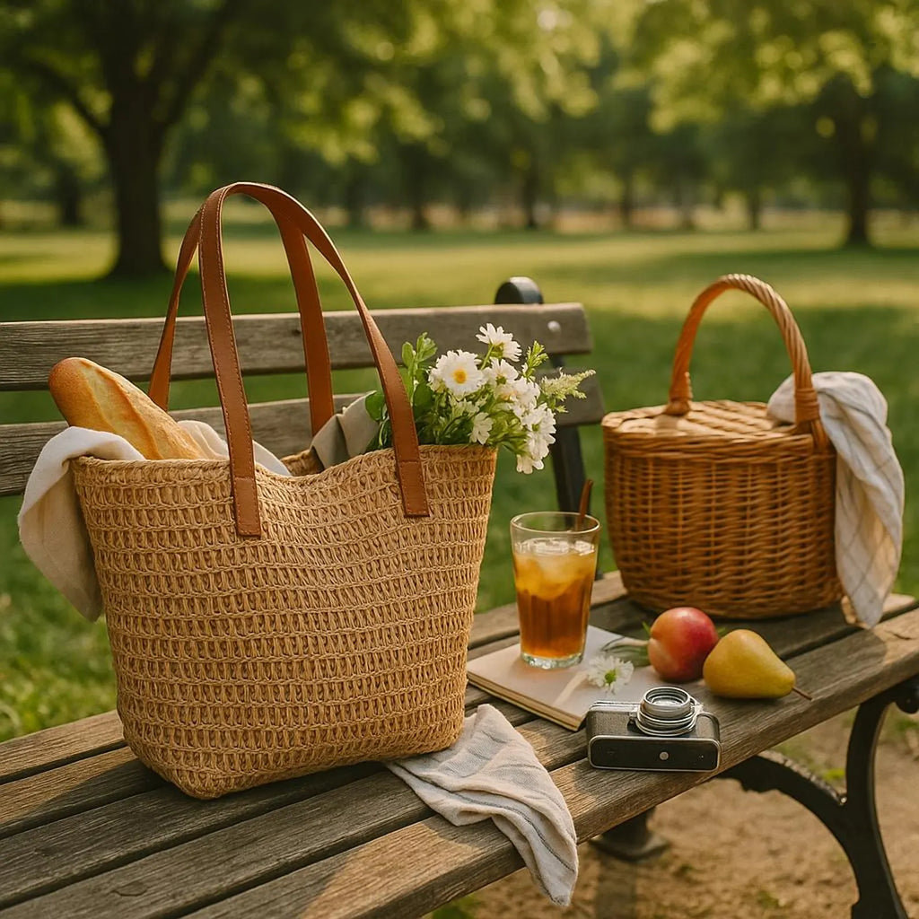 Extra Large Boho Straw Tote Bag – Woven Shoulder Beach Bag in Natural Raffia