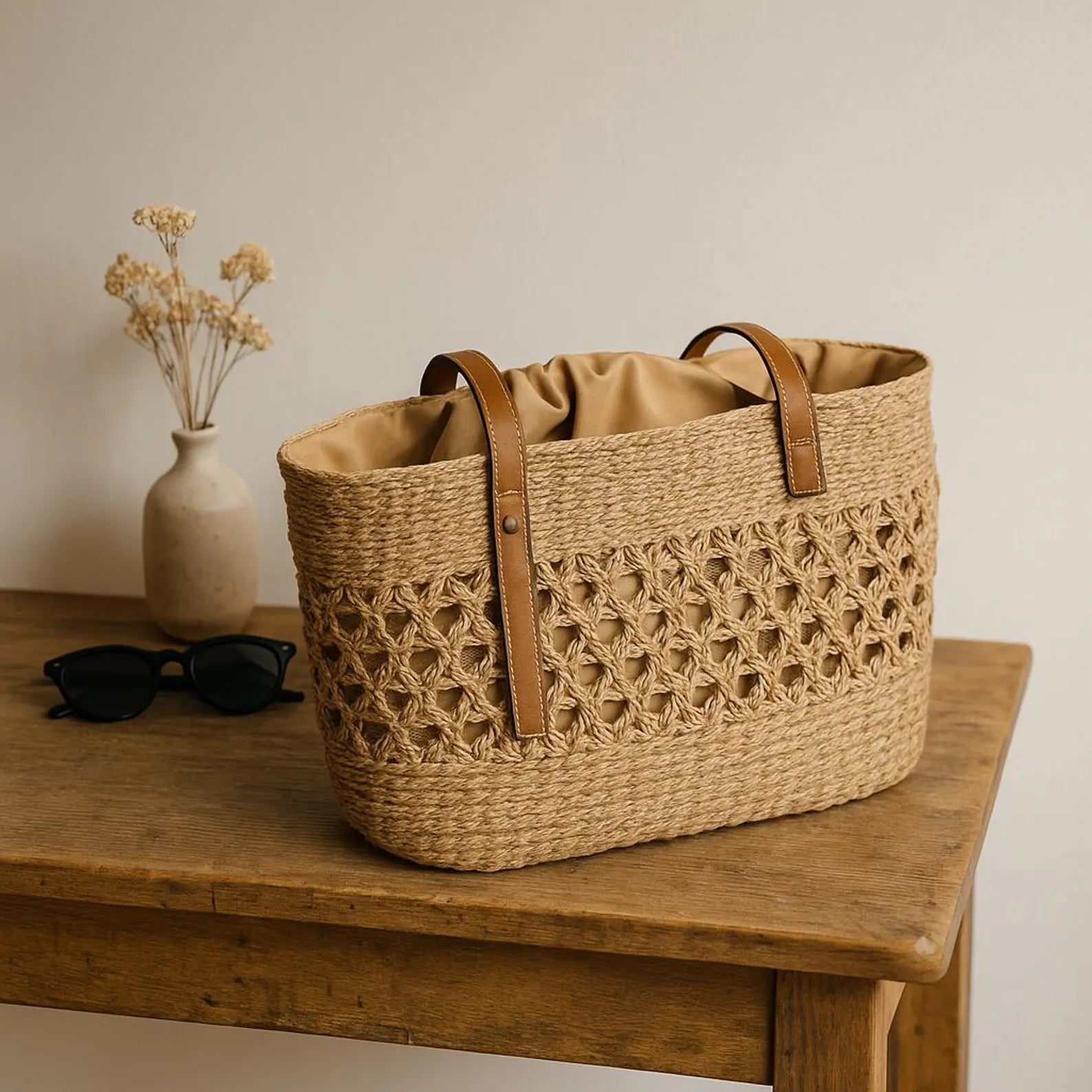 Large Rattan Woven Tote Bag for Women – Handmade Boho Straw Purse with Vintage Summer Vibes – Stylish Travel Basket for Beach Days