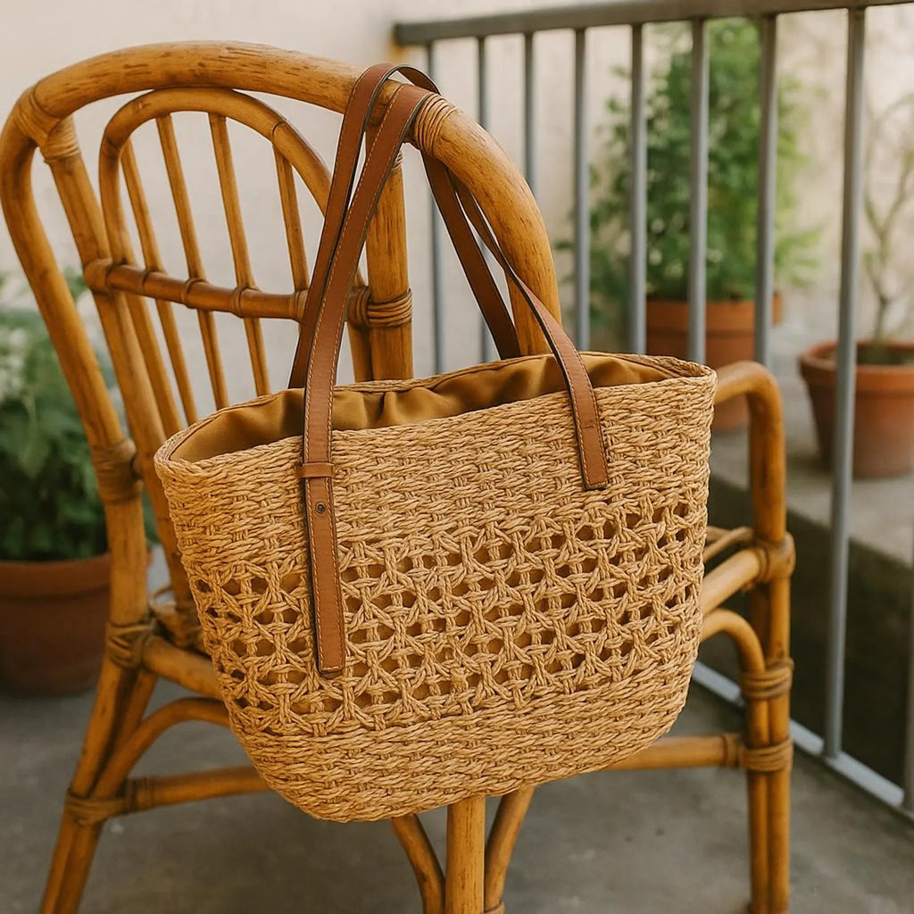 Large Rattan Woven Tote Bag for Women – Handmade Boho Straw Purse with Vintage Summer Vibes – Stylish Travel Basket for Beach Days