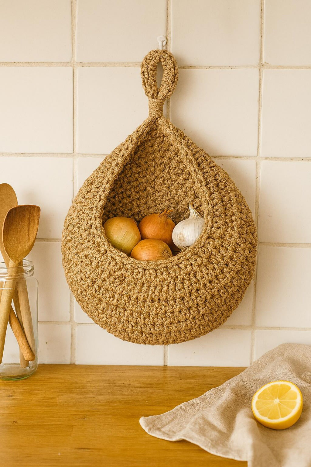 Boho Woven Wall Basket in Natural Wicker | Hanging Wall Organizer for Fruit, Veggies, Dried Flowers or Accessories | Handmade Storage Basket