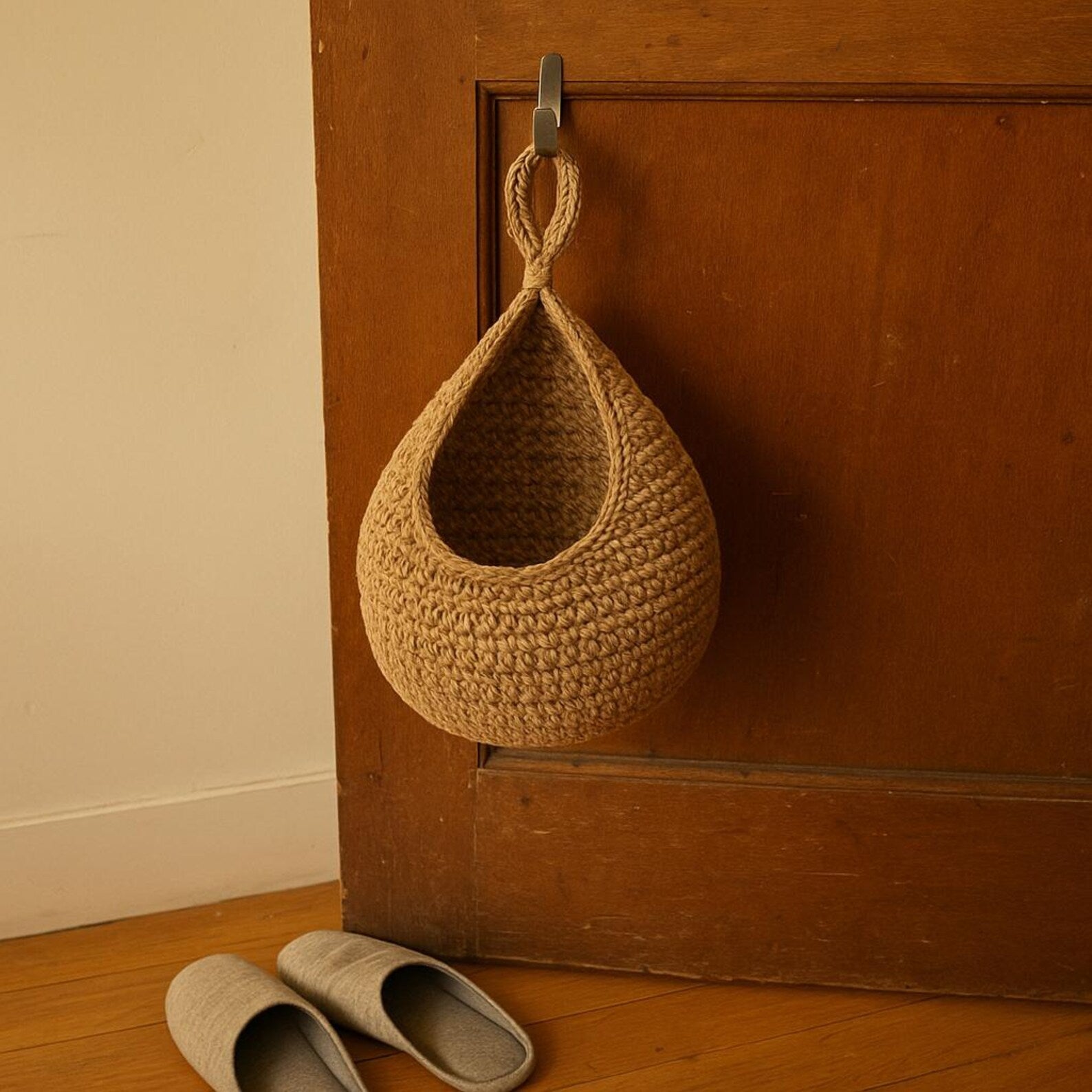 Boho Woven Wall Basket in Natural Wicker | Hanging Wall Organizer for Fruit, Veggies, Dried Flowers or Accessories | Handmade Storage Basket