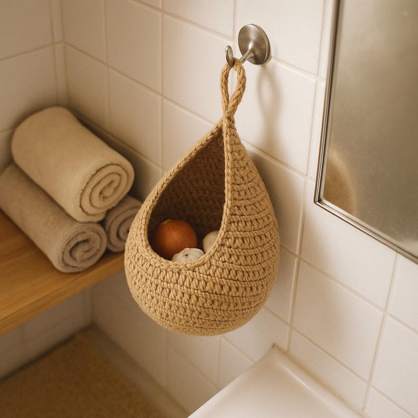 Boho Woven Wall Basket in Natural Wicker | Hanging Wall Organizer for Fruit, Veggies, Dried Flowers or Accessories | Handmade Storage Basket